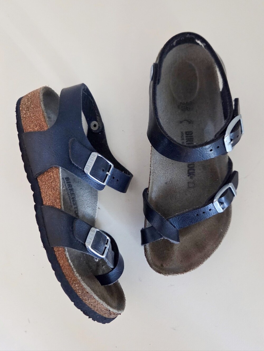 Birkenstock Kids Taurmina Navy Leather Strap Sandals Size 2Y